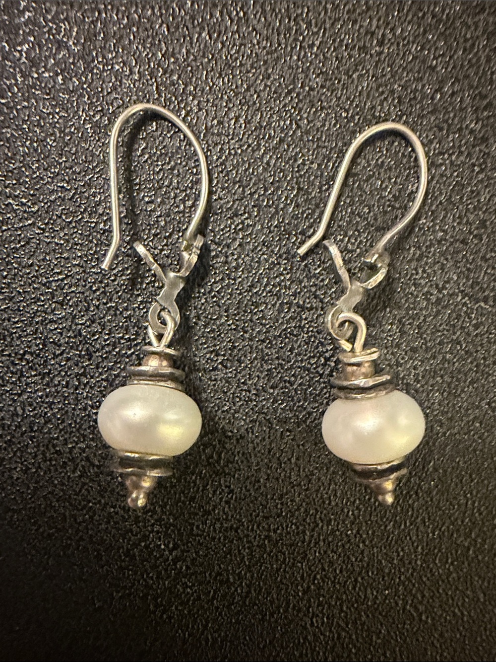 Sterling-Inspired White Pearl Drop Earrings with Silver Accents